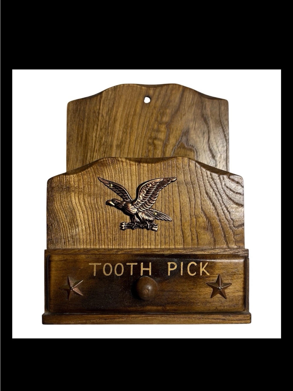 Wooden Lobeco ToothPick/Mail Holder Wall Mount with Copper Eagle MCM Vintage